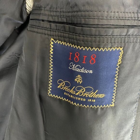 Brooks Brothers 1818 Madison SAXXON Suit Jacket Blazer Size 43R 38W Black Stripe - Picture 5 of 16